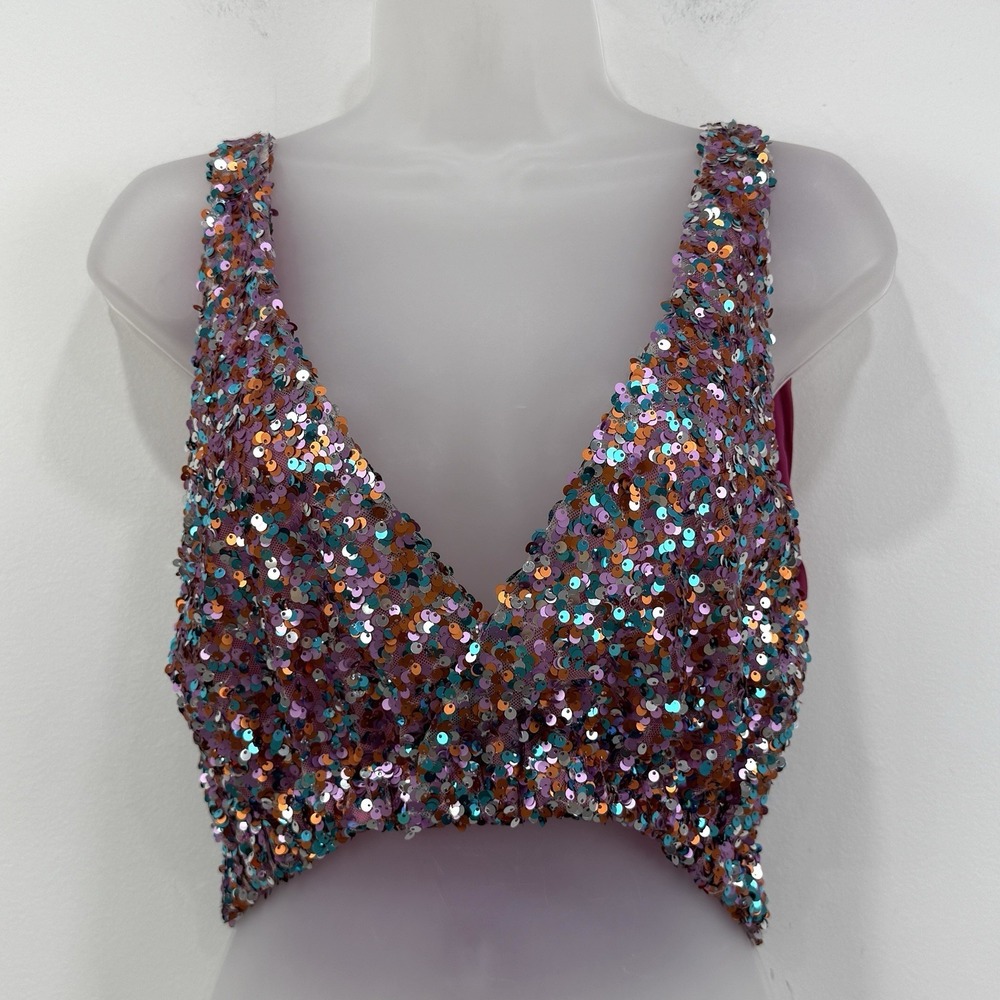 Intimately Free People Big Night Sequin Crop Top S Y2K Dopamine Disco Glam Rave